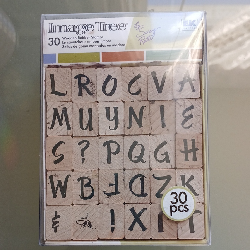 30 Mini Wood Rubber Stamps